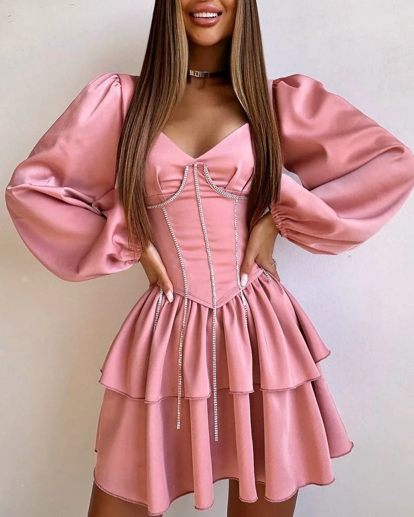 Robe de soirée élégante en satin noir, col en V unique, manches longues, robes de soirée formelles a