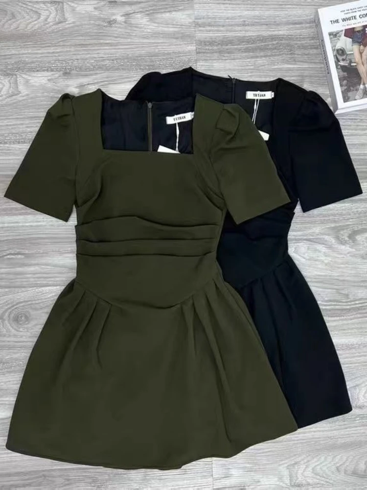 Mini robe à manches bouffantes pour femmes, plis solides, conception d'été, tendre, style 03 coréen,