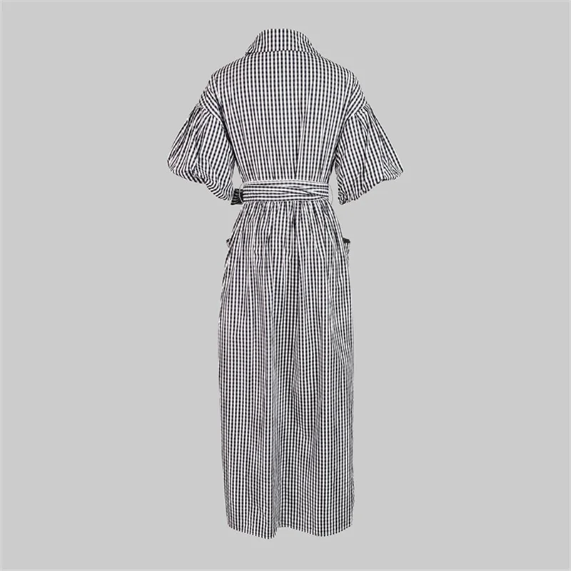 Yeezzi 2025 nouvelle mode Plaid revers chemise robe femmes manches à volants poches boutonnées fente
