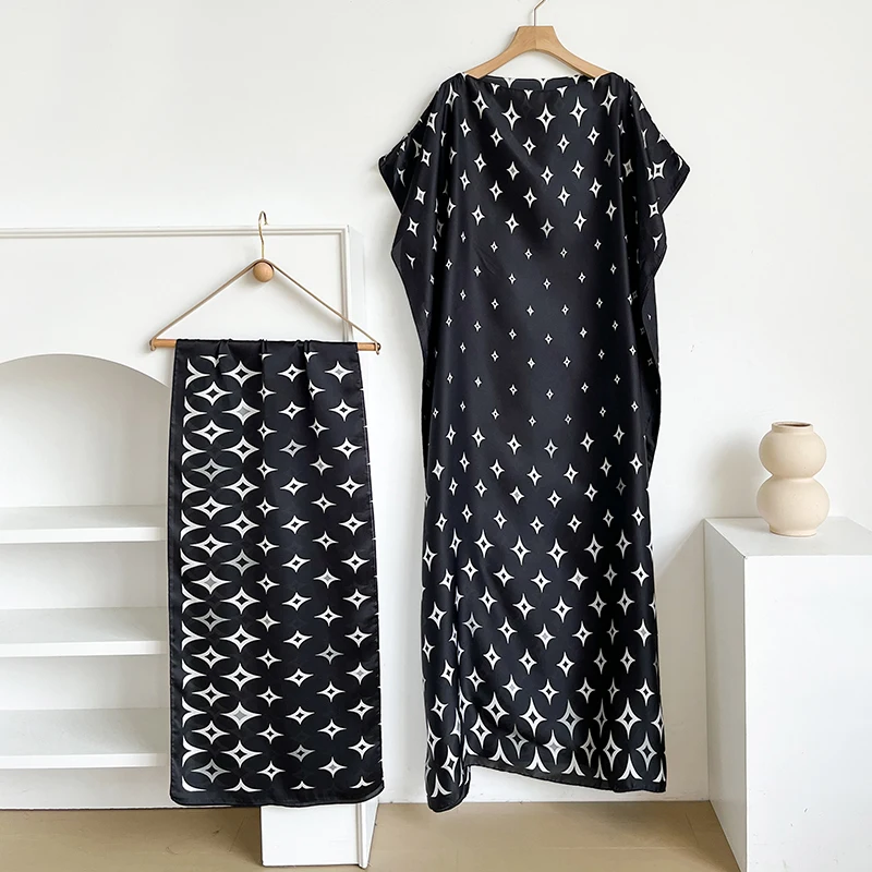 Nouvelle Robe Longue Ample en Soie Mélangée, Style Plage, Motif Moyen-Orient Imprimé, Élégante Robe 