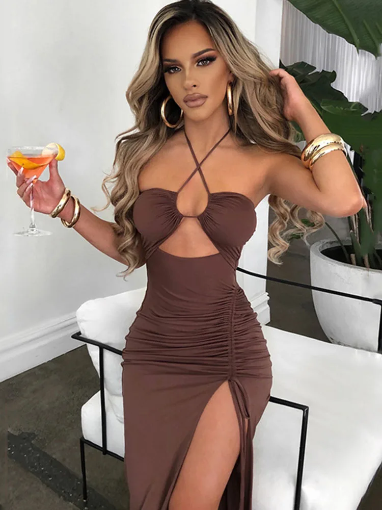 Sans manches Sexy femme Midi dos nu robes mince boîte de nuit fête femmes robe moulante robes Elegan