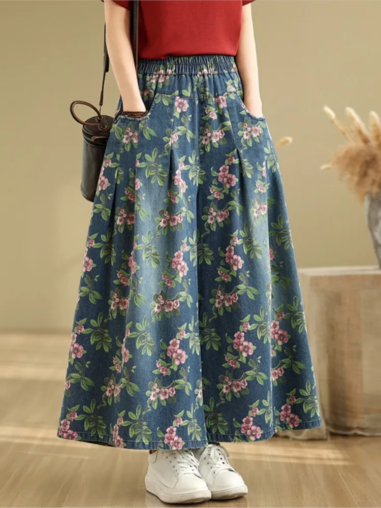 Jean surdimensionné printemps été fleur imprimé fleuri pantalon femmes jambe large Denim ample mode