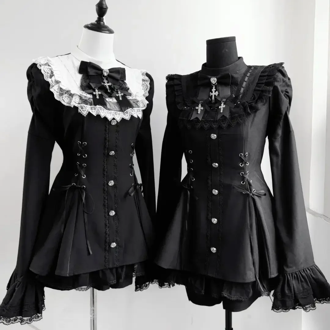 Robe gothique Lolita d'automne 2025, avec nœud noir, cœur doux, robe courte élégante à manches longu