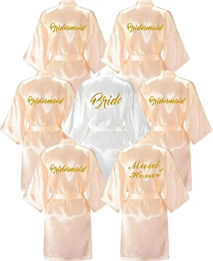 7 Robes de mariée et de demoiselles d'honneur pour mariage, robe courte en satin soyeux pour femmes,