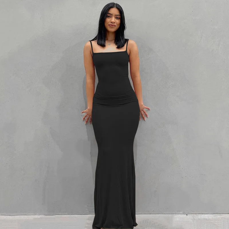 WMERCEDES IJING-Robe Maxi en Satin à Dos auxpour Femme, Tenues Sexy Élégantes, Batterie d'Été, Club