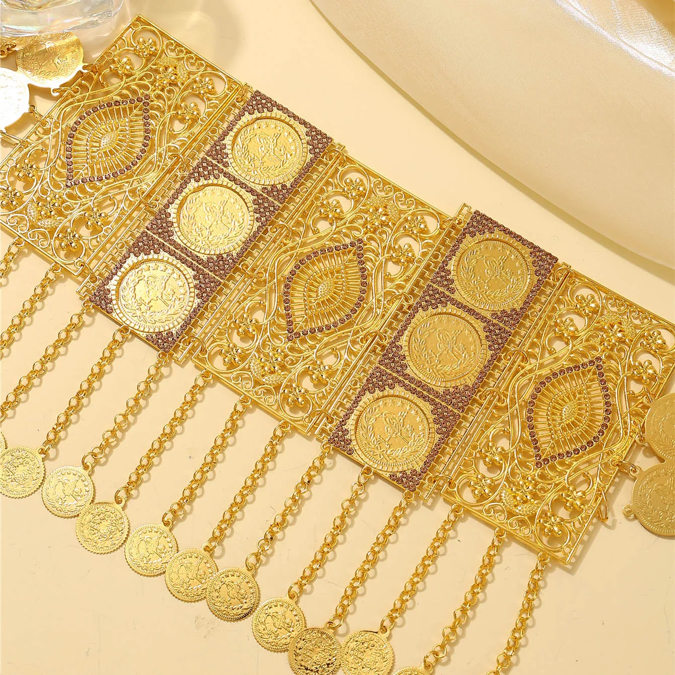 Ceinture de mariée dorée marocaine, Design à pampilles exquis, Style Vintage français, ceinture de R