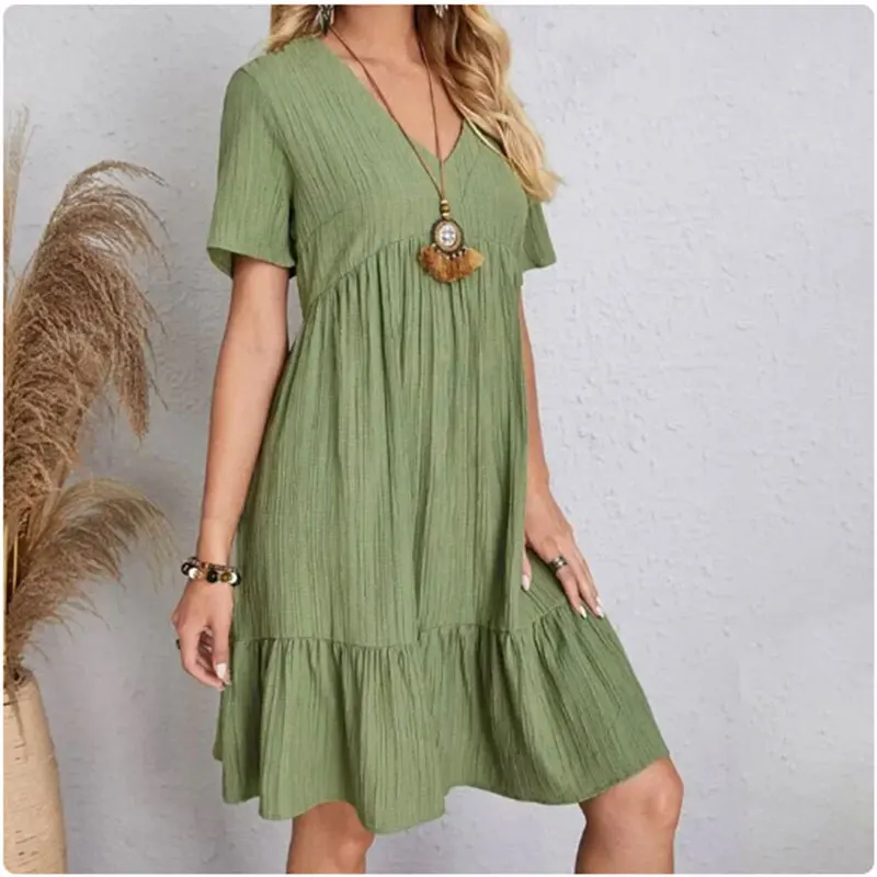 Robes péplum d'été pour femmes, col en v, manches courtes, taille ample, à volants, évasées, robes d