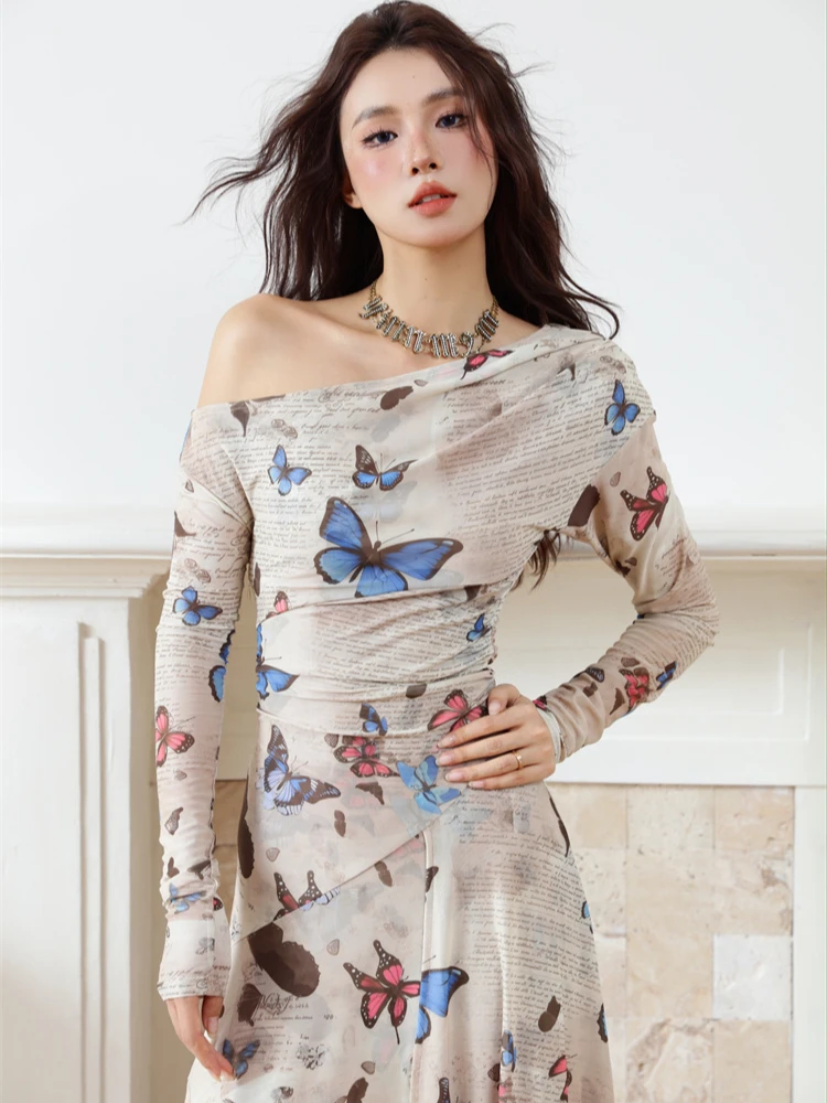 Contest ERART-Robe mi-longue en maille avec lettre papillon pour femme, imprimé Off The Initiated, m