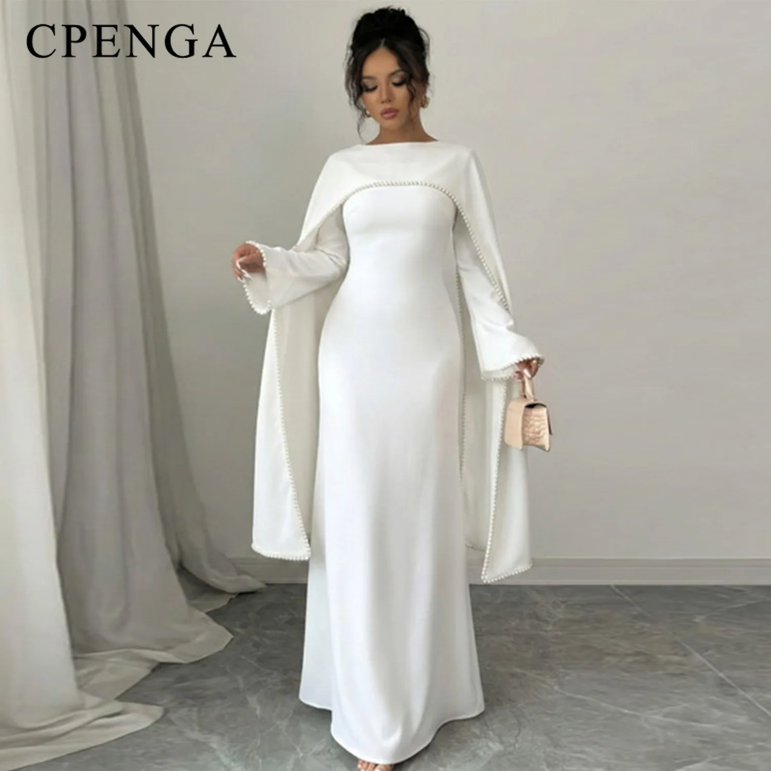 Robe Abaya Modeste pour Femmes Musulmanes du Moyen-Orient avec Châle Amovible, Élégante Robe Simple 