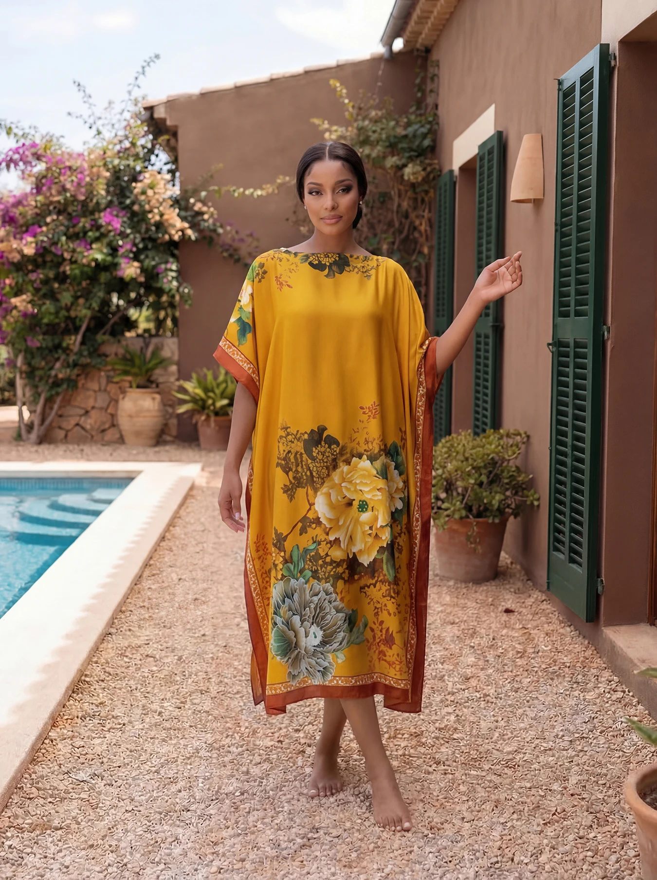 Robe longue africaine avec écharpe, vêtements pour femmes arabes du Moyen-Orient, polyester tissé, p