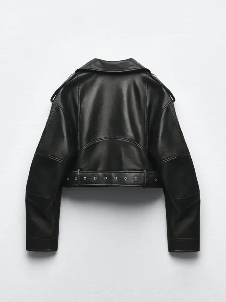 BBWM femmes surdimensionné Vintage ample Pu Faux cuir veste courte avec ceinture Streetwear femme fe
