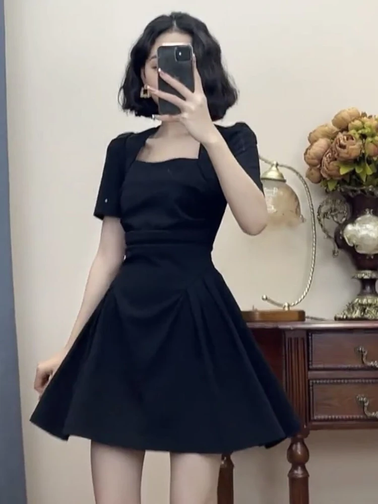 Mini robe à manches bouffantes pour femmes, plis solides, conception d'été, tendre, style 03 coréen,