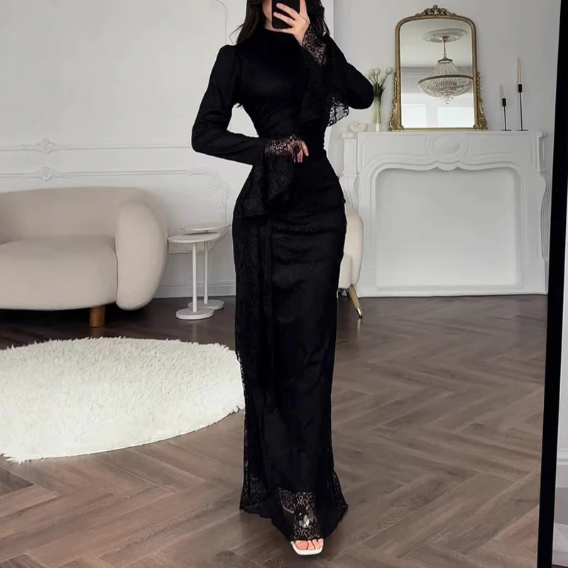 Robe de soirée élégante en dentelle brodée pour femme, collection Printemps-Été, style décontracté d