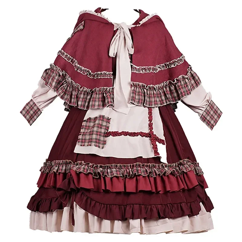 Robe Lolita pour filles, Vintage, Patchwork, robes rouges avec cape, mignonne, Bing Cosplay, petit c