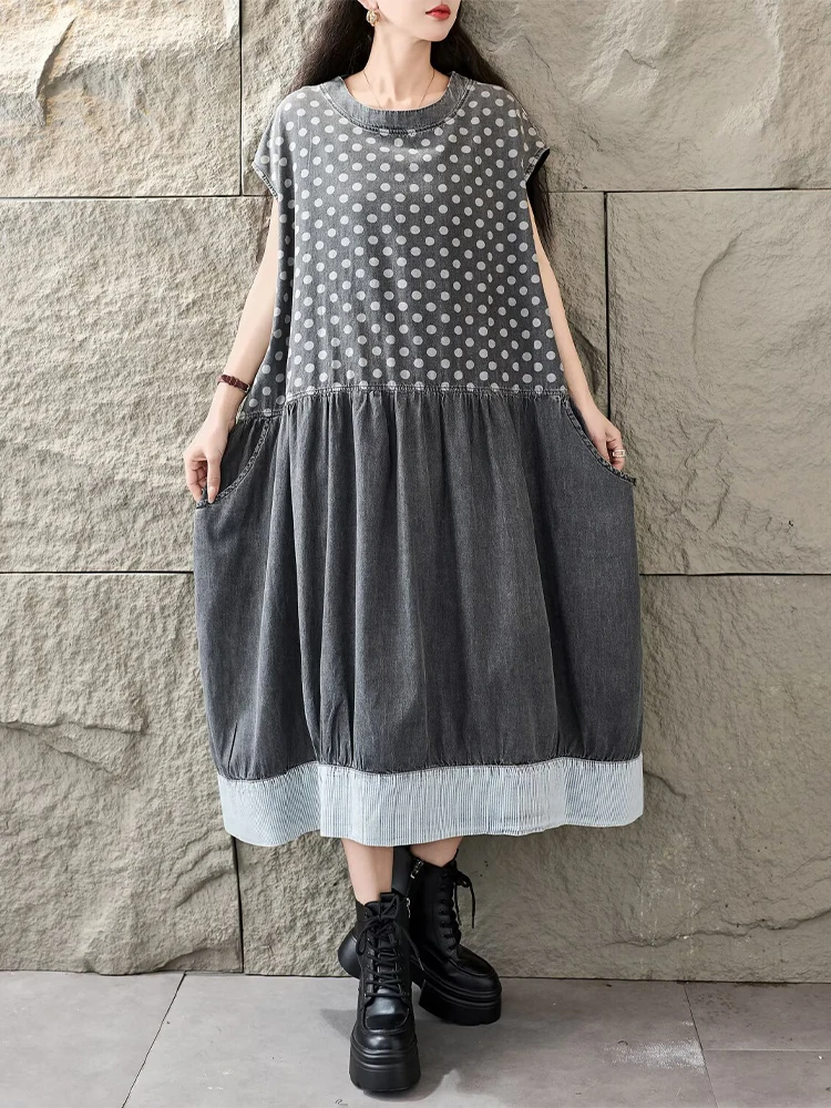 Amax LuluE 2026 Robes d'été amples pour femmes, style vintage classique à pois, design japonais, col