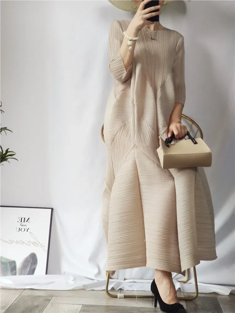 Ata Yake-Robe Longue Plissée avec Bourgeon, Lanterne, Grande Taille, Décontracté, Élégant, Esthétiqu
