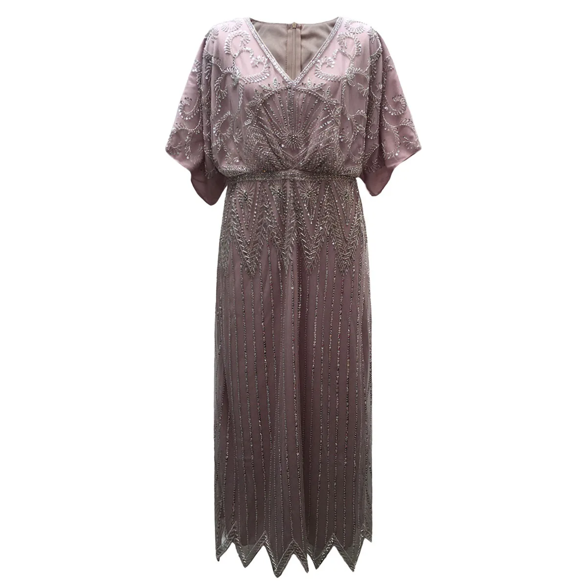 Robe de soirée longue à paillettes pour femmes, élégante, col en V, manches courtes, ligne A, taille