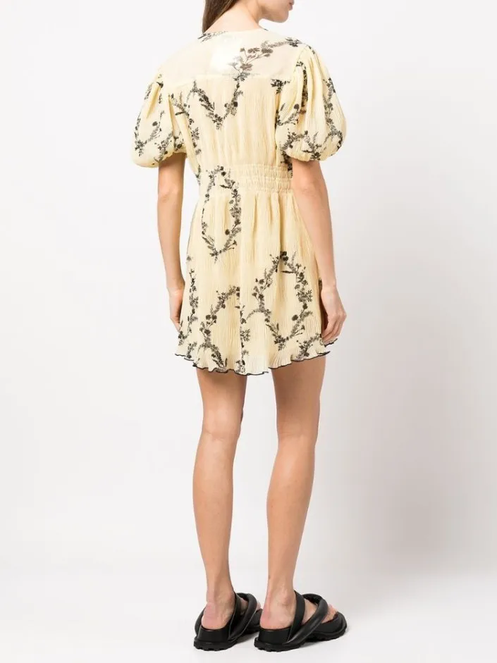 Robe élégante et Chic en mousseline de soie, motif Floral, manches bouffantes, style spectacle, jaun