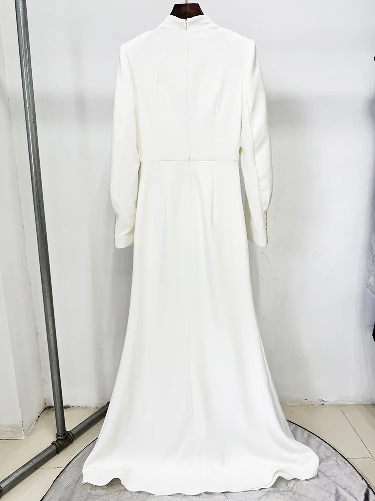 HIGH STREET Nouveauté 2026 Robe longue maxi de créateur pour femme, ornée de diamants et de perles, 