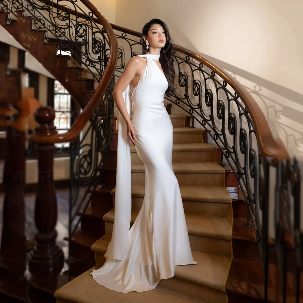 Robes de mariée modernes 2026 – Robe de mariée civile sirène en satin sexy à dos ouvert, simple, pou