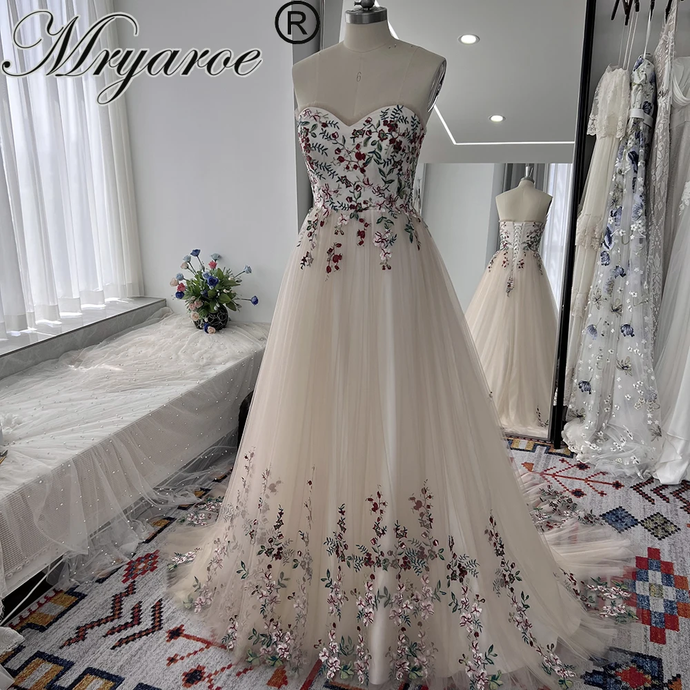 Mryarce robes de mariée de couleur florale chérie Corset dos doux Tulle une ligne robes de mariée