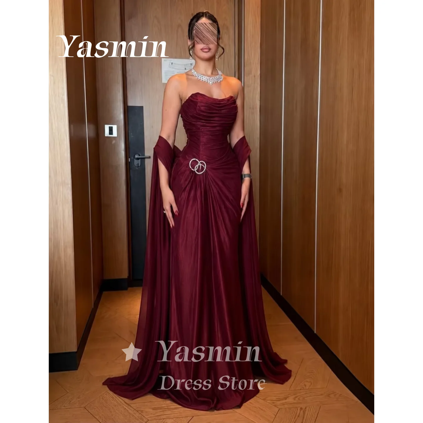 Robe de soirée en mousseline bordeaux, bustier, corsage froncé, drapé détachable, robe de bal, ornée