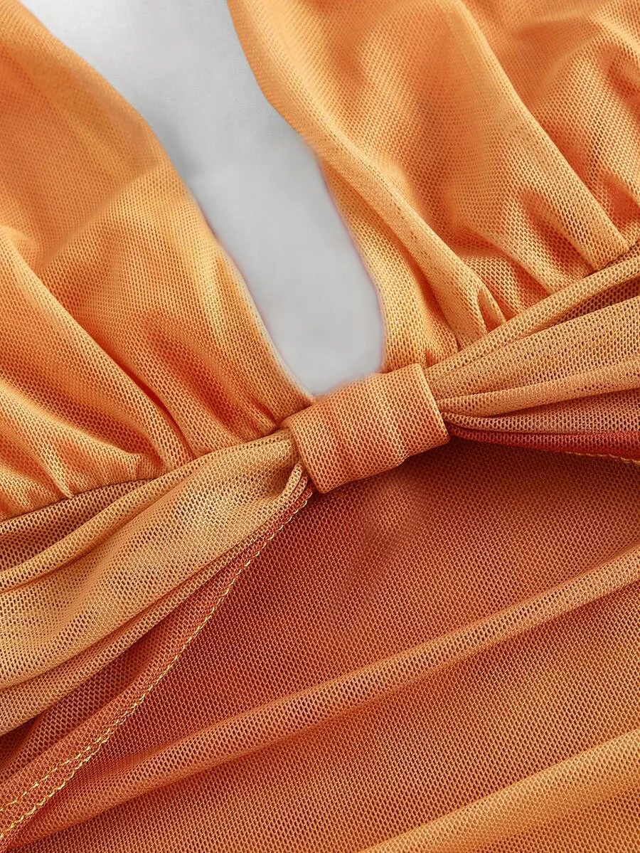 Robe asymétrique à bretelles spaghetti, dos nu, avec nœud papillon dégradé