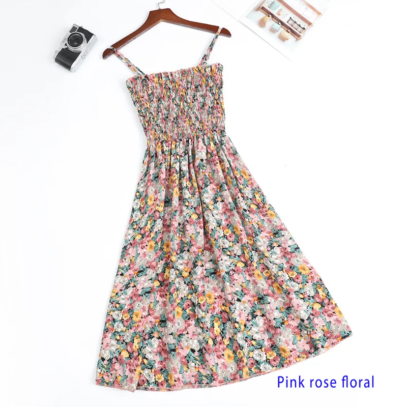 Mini robes d'été mode femme élastique taille haute décontractée Spaghetti sangle robe sans manches f