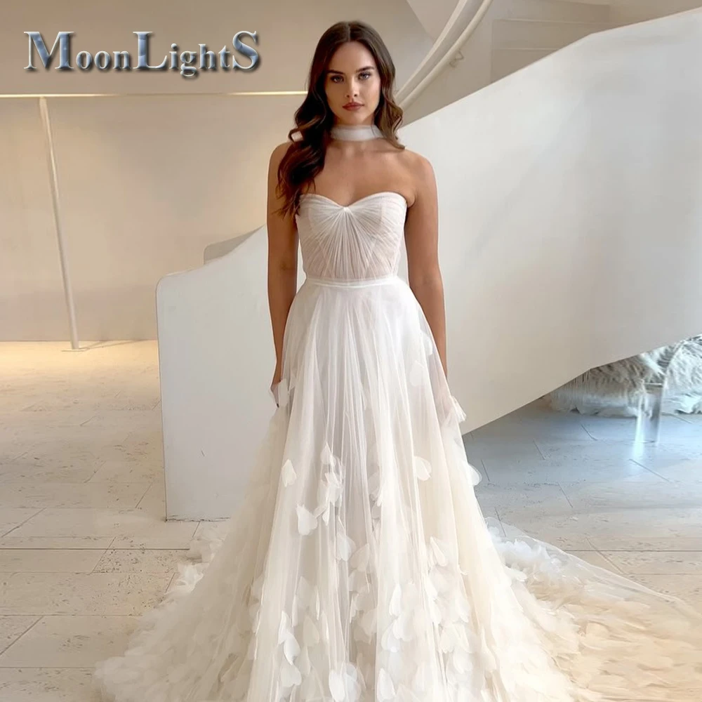 Lune clair attrayant chérie robes De mariée pour les femmes dentelle Appliques fermeture éclair robe