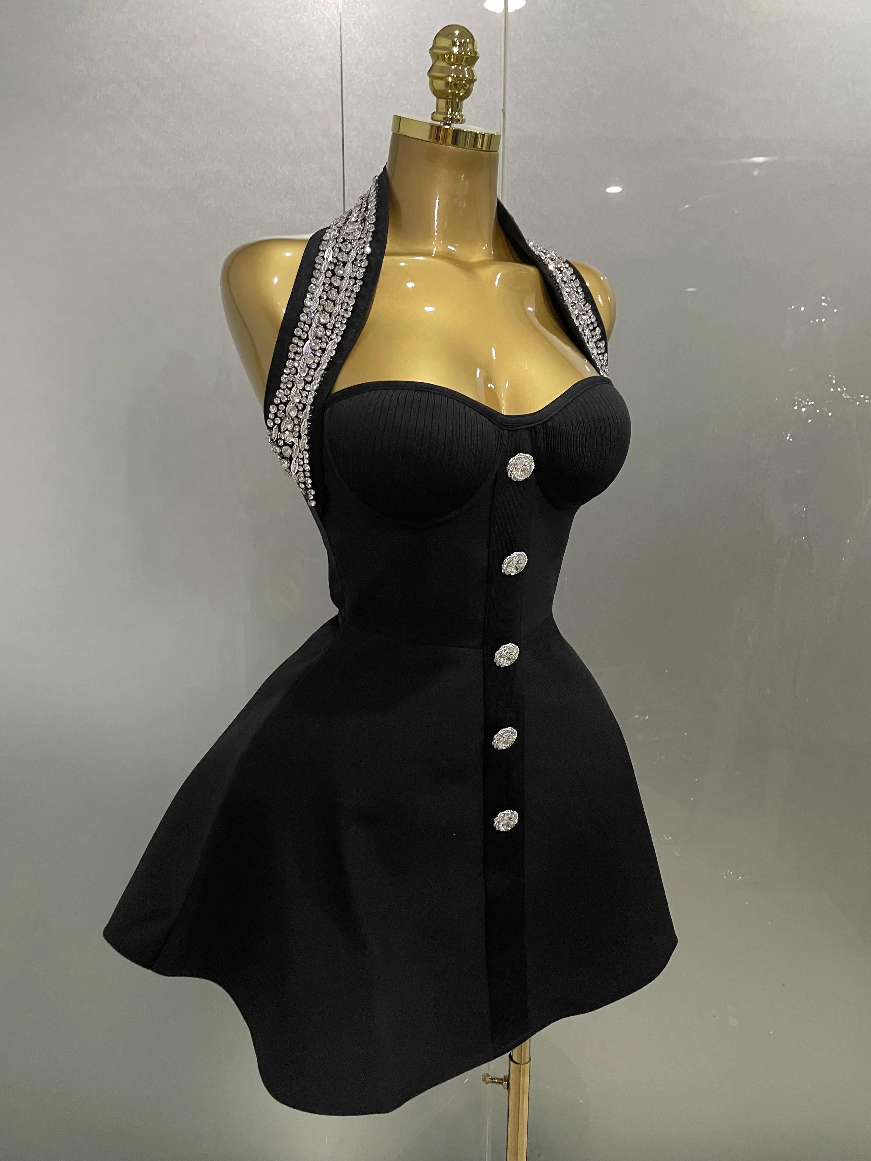Kendning Crystal Drum Con Bandage Robe Longue Femme, Gants, Noir, Sexy Off the Initiated, Indépendan