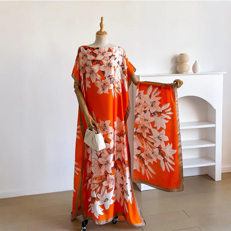 Robe d'été tendance pour femme avec grand foulard, Kaftan Dubaï Turquie, Abaya musulmane ample, Robe