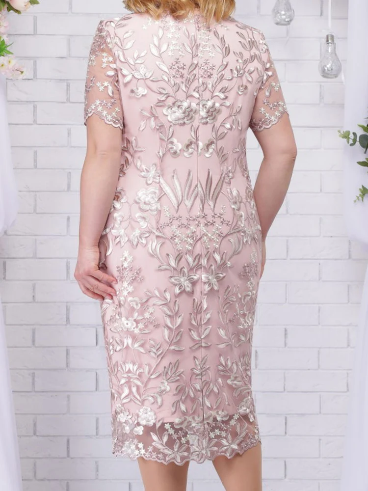 Robes d'été grande taille 4xl 5xl pour invités de mariage, manches courtes, dentelle florale, élégan
