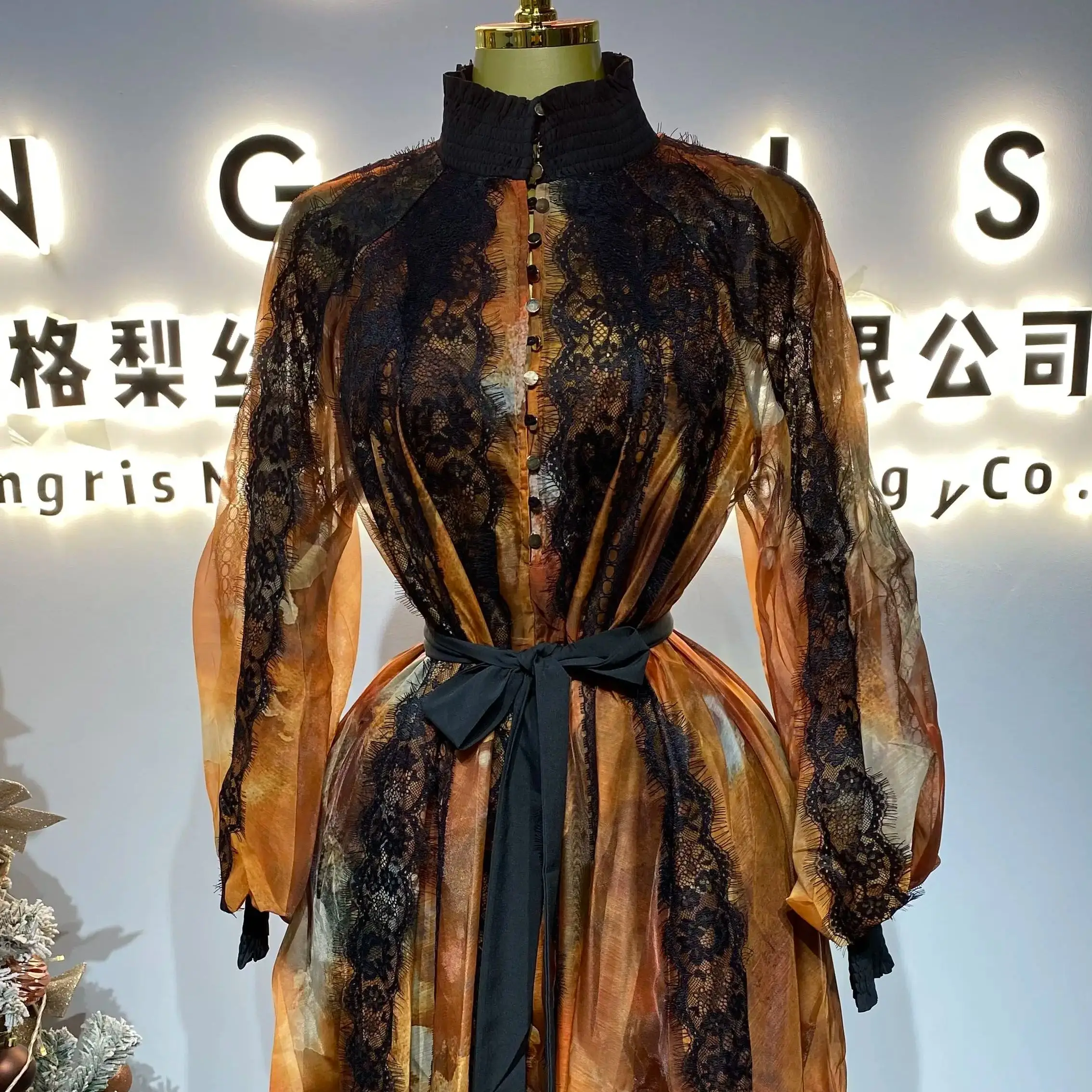 Robe en mousseline de soie grande taille pour femmes, manches lanternes imprimées, vacances à la pla
