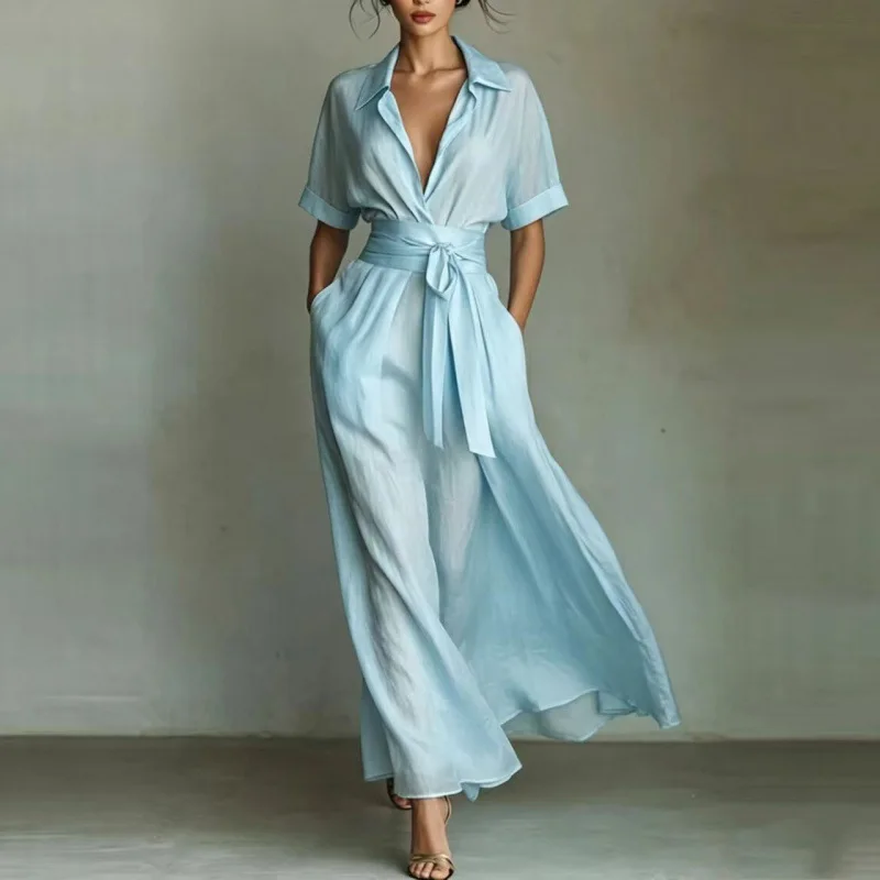 Robe pour femmes Printemps-Été, style rétro français, unie, cintrée à la taille, coupe ajustée, styl