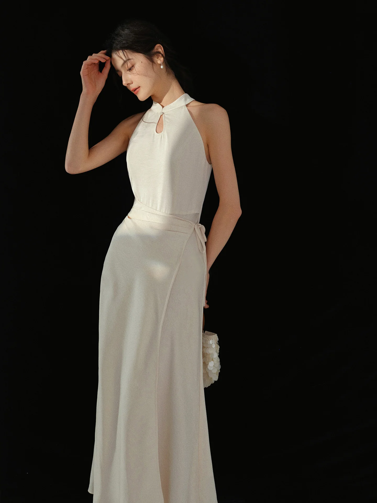Robe longue en Jacquard élégante, Style chinois, sans manches, coupe drapée, tenue d'inspiration Vin