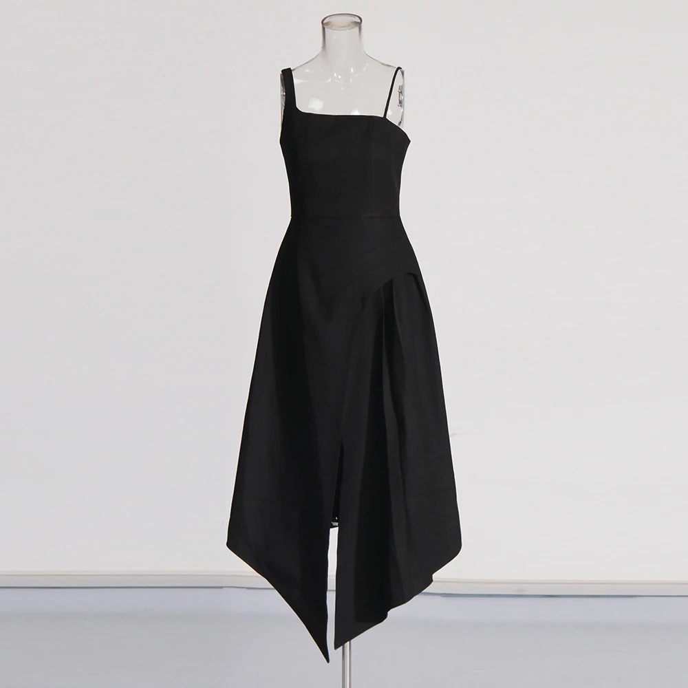 TWOTWINSTYLE détachable cape robes élégantes pour les femmes col carré sans manches taille haute hit