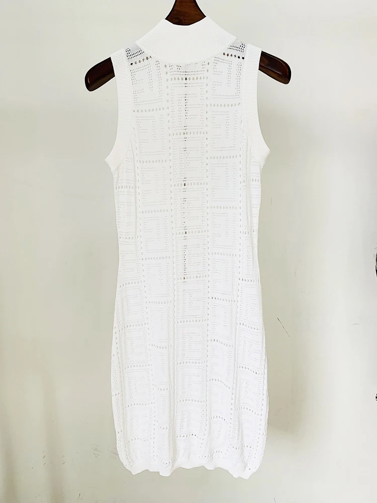 HIGH STREET Nouveauté Été 2026 Robe débardeur en maille ajourée sans manches avec monogramme, style 