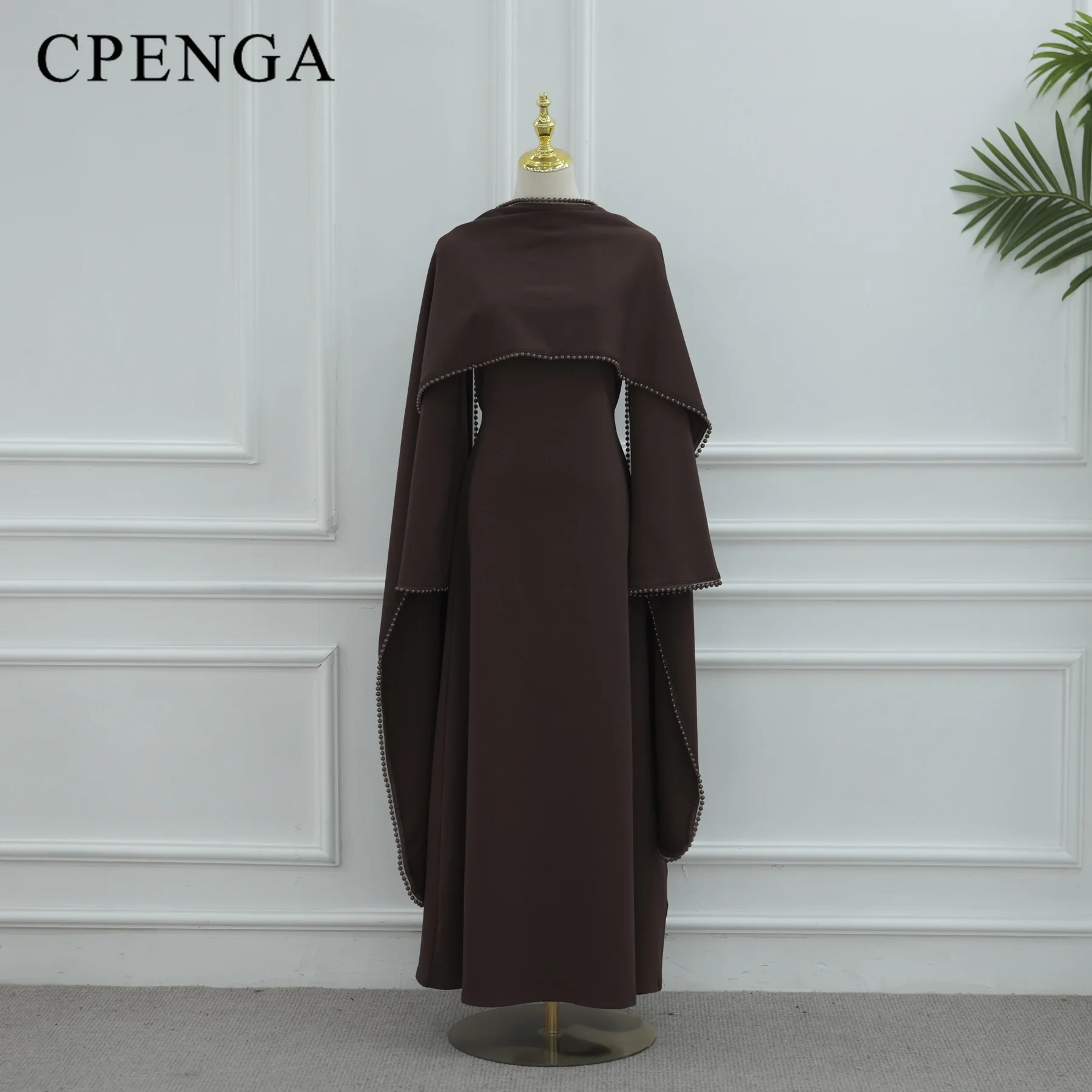 Robe Abaya Modeste pour Femmes Musulmanes du Moyen-Orient avec Châle Amovible, Élégante Robe Simple