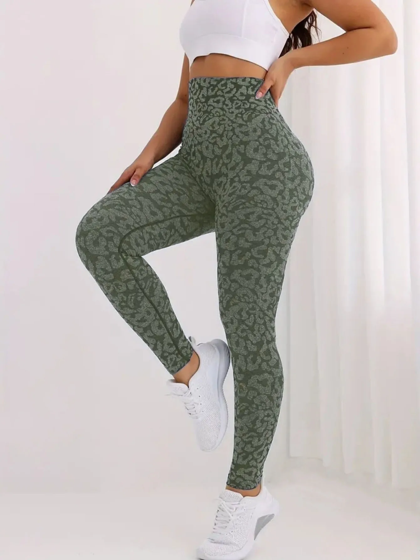 Pantalon de yoga hanche pêche imprimé léopard sans couture, pantalon de sport et de fitness taille h