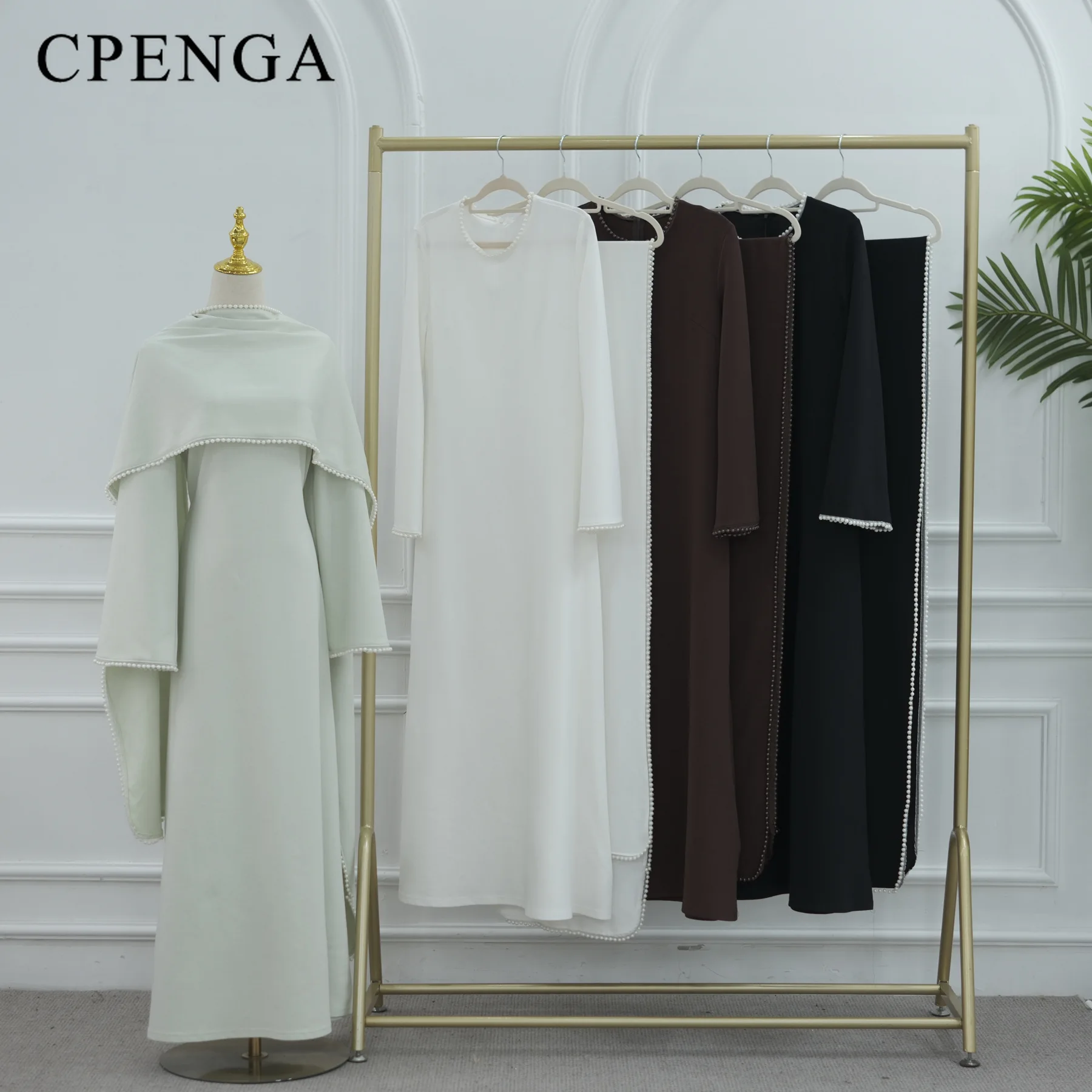 Robe Abaya Modeste pour Femmes Musulmanes du Moyen-Orient avec Châle Amovible, Élégante Robe Simple