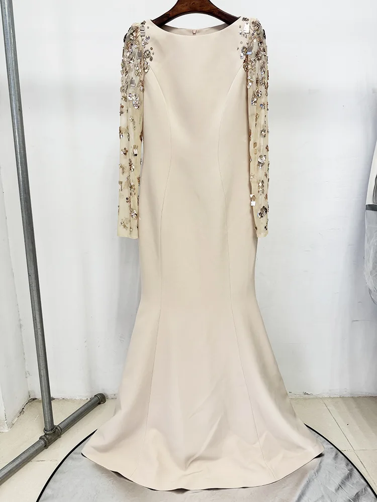 HIGH STREET Nouvelle Collection 2026 Robe Longue de Soirée Designer pour Femme, à Manches Longues, e