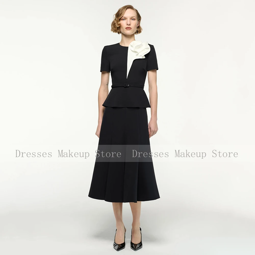 Robe de soirée personnalisée pour invitées de mariage, 2 pièces, manches courtes, robes modernes pou
