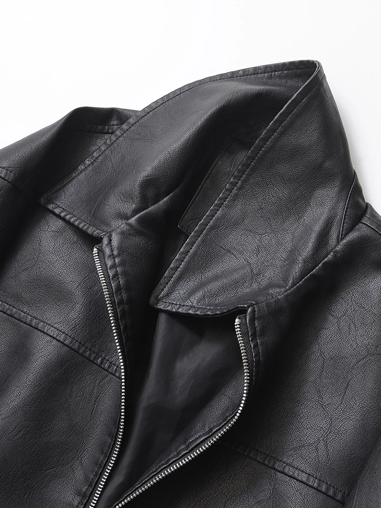 Ailegogo streetwear femmes Vintage Loose court pu faux cuir veste printemps automne femmes zip mante