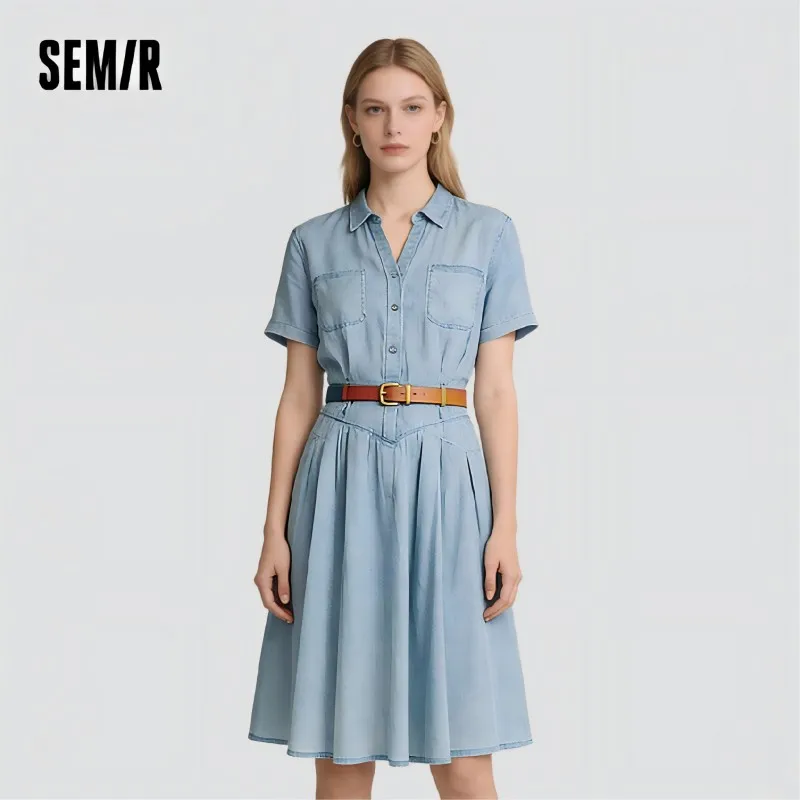 Robe en jean Semir pour femme, taille cintrée, boutonnée, nouvelle collection été 2025, robe midi ra