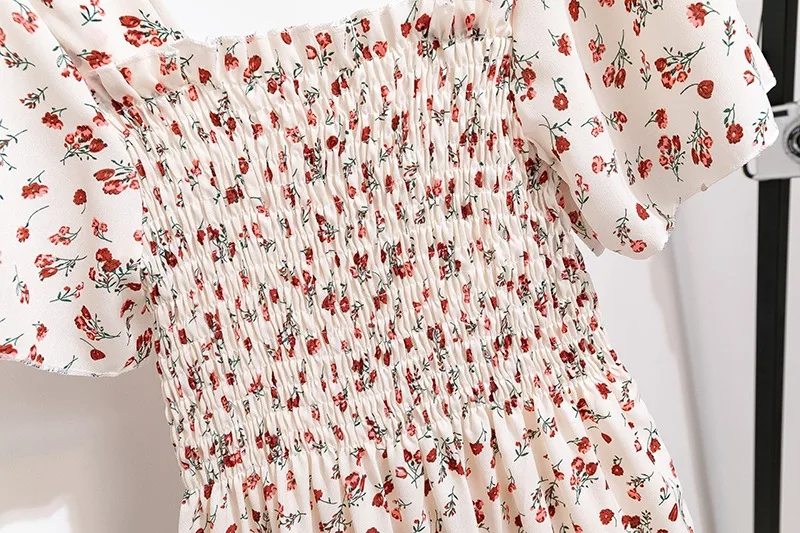 Printemps été robe en mousseline de soie femmes robes mi-longues femme à manches courtes taille élas