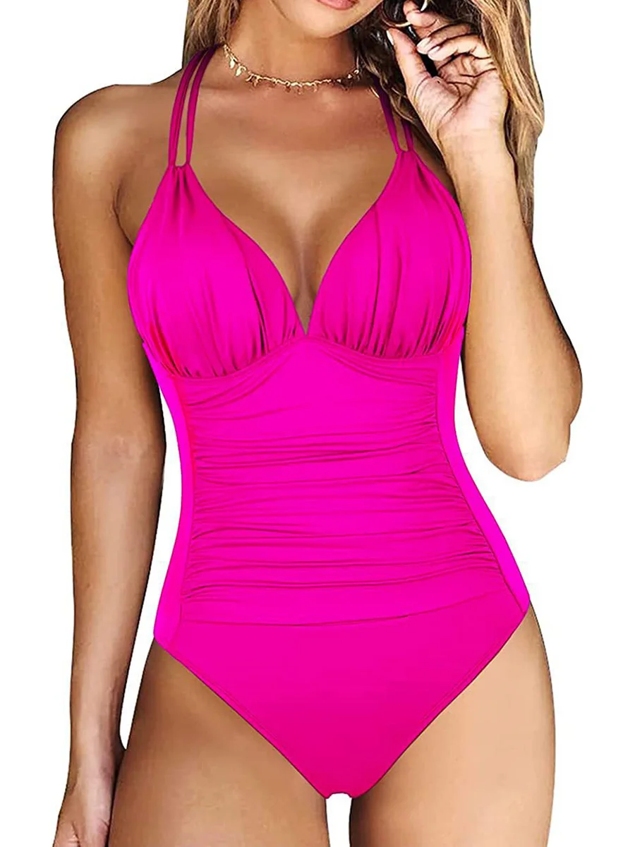 Maillot de bain une pièce froissé froncé pour femmes, Monokini, dos nu, vêtements de plage, 2025, ma
