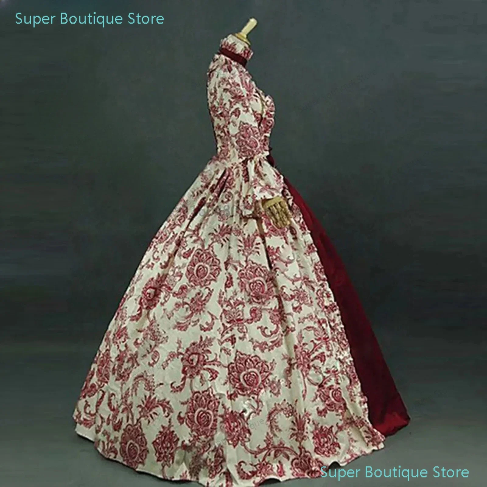 Femmes à lacets robe longue médiévale volants arc Vintage victorien carnaval Maxi Patchwork Floral f