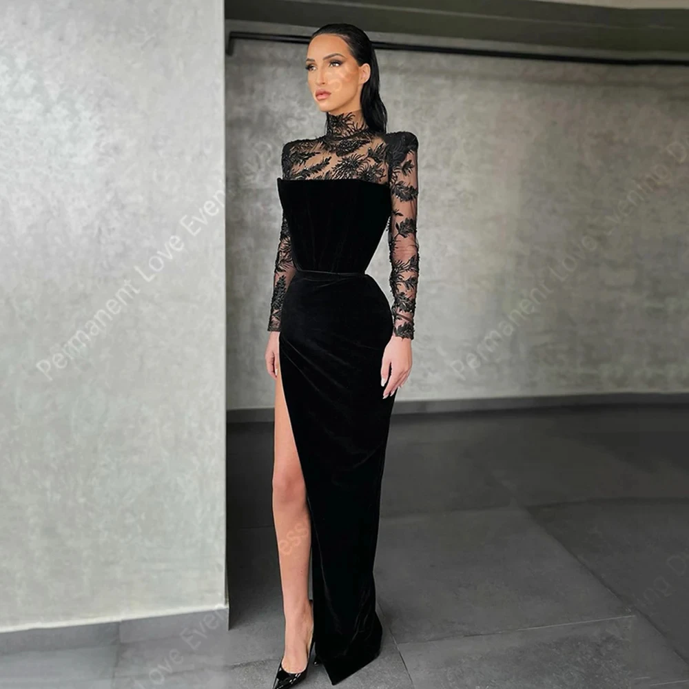 Robe De soirée élégante noire pour femmes, classique, moderne, col haut, robes De bal en dentelle, m