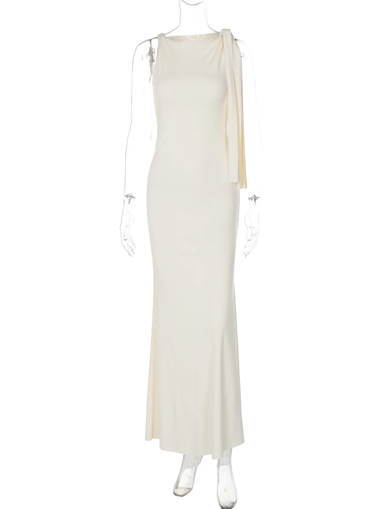 Hugcitar mode solide col rond sans manches Patchwork Sexy moulante Maxi robe de bal été femmes vêtem