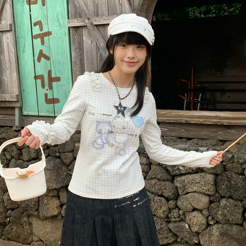 Karrram japonais Y2k Anime imprimé tricoté hauts 2000s esthétique à manches longues T-shirt Cutecore